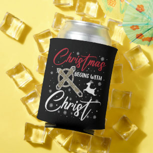 Enfriador De Latas La Navidad Comienza Con Cristo Xmas Cristiano