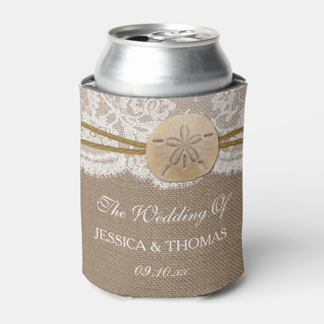 Enfriador De Latas La Rustic Sand Dollar Beach Wedding (Lata Anverso)