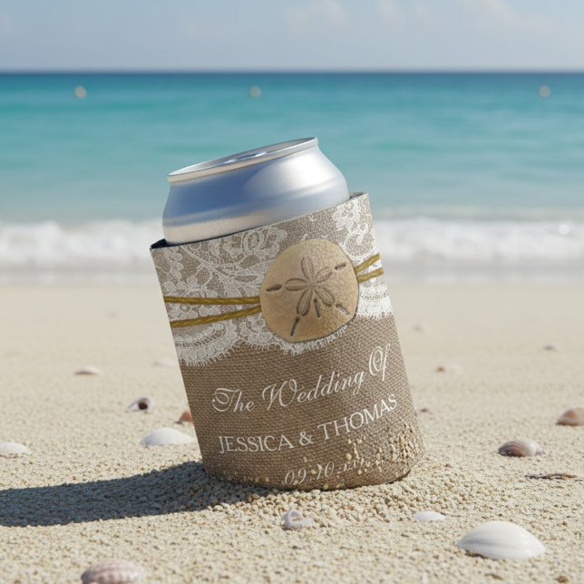 Enfriador De Latas La Rustic Sand Dollar Beach Wedding (Subido por el creador)