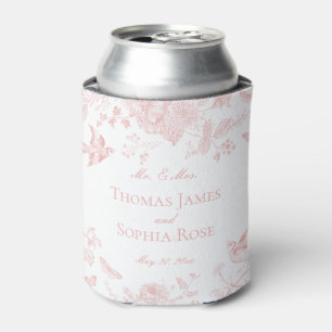 Enfriador De Latas La tela rosa De Jouy Vintage favorece la boda flor