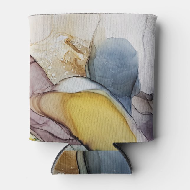 Enfriador De Latas La tinta de alcohol gira, el tinte amarillo, abstr (Anverso)