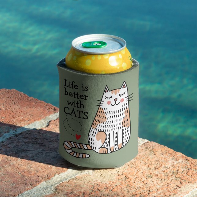 Enfriador De Latas La Vida Es Mejor Con Gatos Doodle (Piscina in situ)