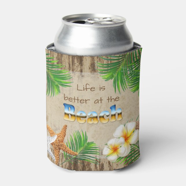 Enfriador De Latas La vida es mejor en la playa (Lata Anverso)