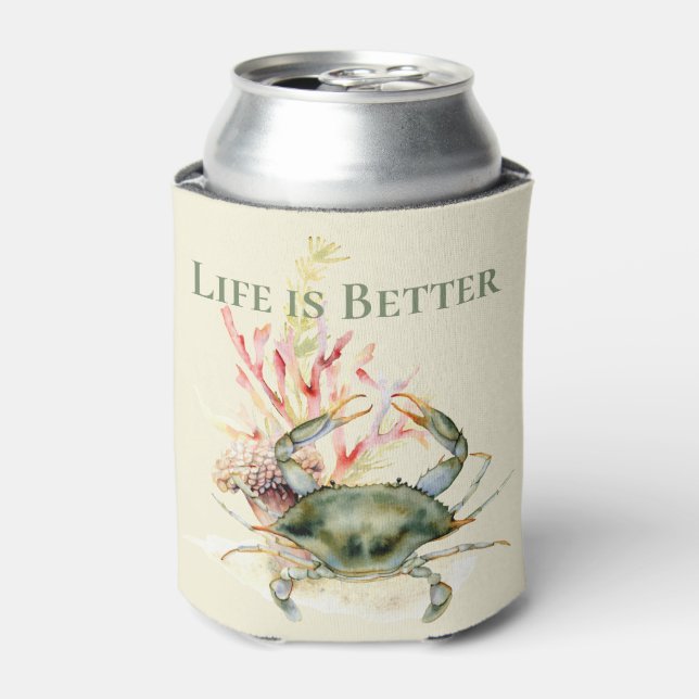 Enfriador De Latas La vida es mejor en la playa / el cangrejo / (Lata Anverso)