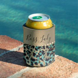 Enfriador De Latas Lady del jefe del Leopardo Glam