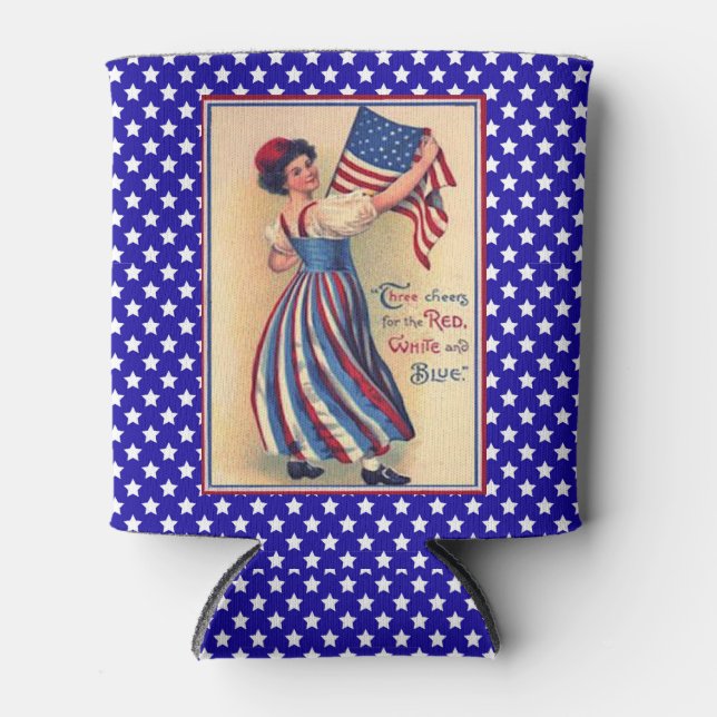 Enfriador De Latas Lady Liberty Estrellas Patrióticas de Bandera y Ra (Anverso)