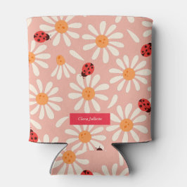 Enfriador De Latas Ladybugs and Daisies Custom Name