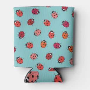 Enfriador De Latas Ladybugs, fondo azul, encantadora pieza sin costur