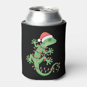 Enfriador De Latas Lagarto Gecko de Navidad Sombrero de Santa Luces R