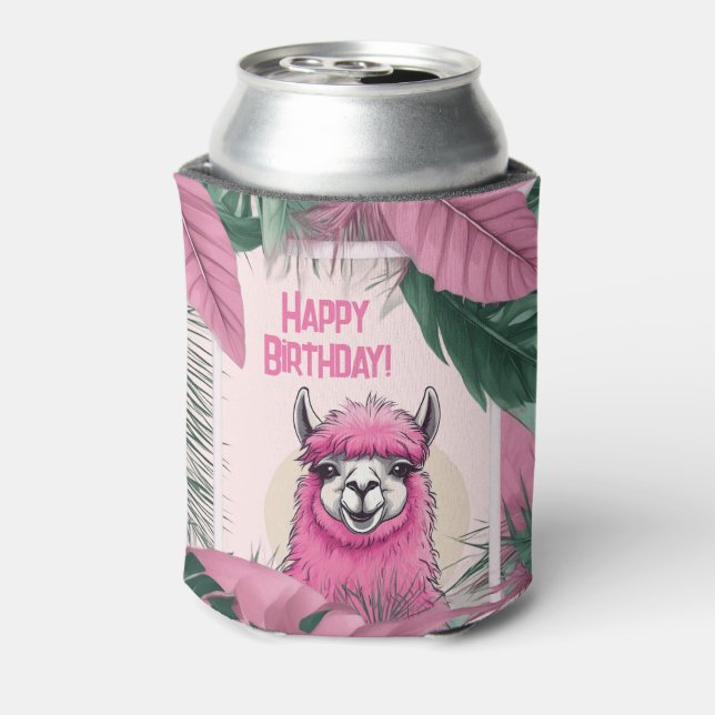 Enfriador De Latas Lama sonriente rosa feliz (Reverso de la lata)