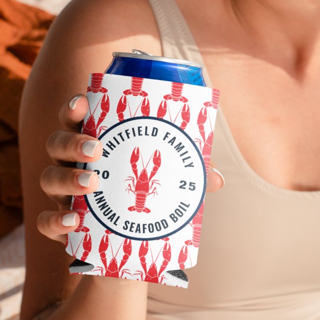 Enfriador De Latas Langosta de verano personalizada para hervir en el (Family Seafood Boil Personalized Summer Lobster Can Cooler)