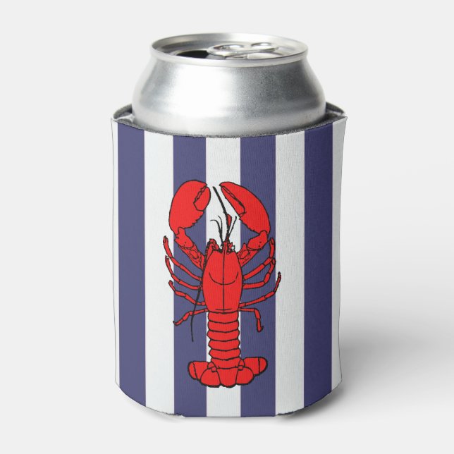 Enfriador De Latas Langosta roja en franjas azules (Lata Anverso)