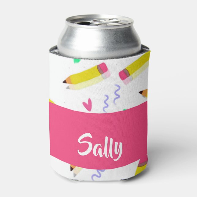 Enfriador De Latas Lápices amarillos y raspones en blanco (Lata Anverso)