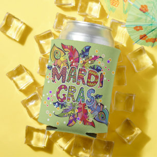 Enfriador De Latas Las coloridas plumas del Mardi Gras están listas p