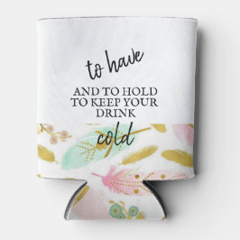 Enfriador De Latas Las plumas de oro y rosado del Boho