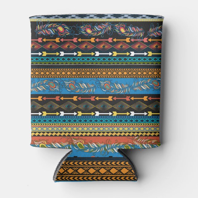 Enfriador De Latas Las plumas étnicas: Moda del Boho de bordado (Anverso)