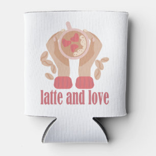 Enfriador De Latas Latte y taza de amor, manos y cita de café