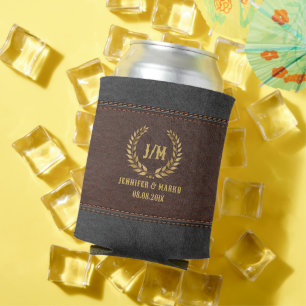 Enfriador De Latas Laurel de oro Marrón de flores y cuero negro