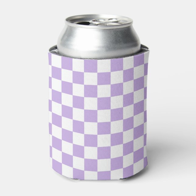 Enfriador De Latas Lavanda a cuadros y blanco (Lata Anverso)