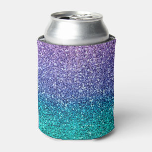 Enfriador De Latas Lavanda Morado y Verde azulado Aqua Green Sparkly 