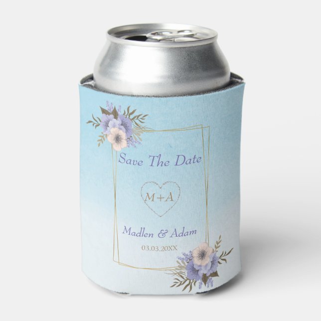 Enfriador De Latas Lavanda Y Flores Beige Marco De Oro (Lata Anverso)