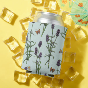 Enfriador De Latas Lavanda y mariposas en vidrio marino