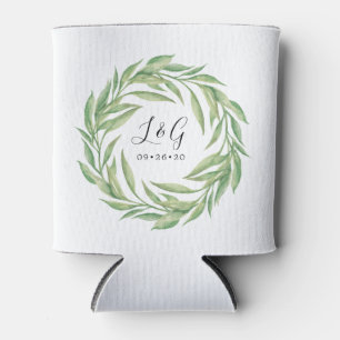 Enfriador De Latas Leafy Watercolor Wreath Wedding Favor