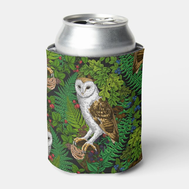 Enfriador De Latas Lechuzas, helechos, roble y bayas (Lata Anverso)