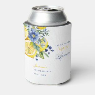 Enfriador De Latas Lemon Blue Floral Citrus Bridal Shower