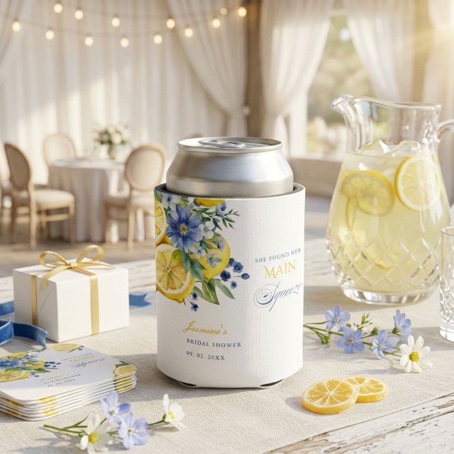 Enfriador De Latas Lemon Blue Floral Citrus Bridal Shower (Subido por el creador)