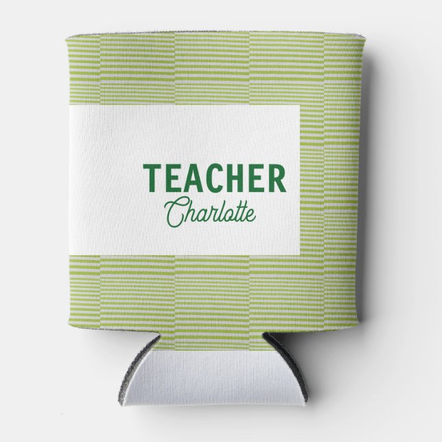 Enfriador De Latas Lemon green white stripes teacher professor name c (Anverso)