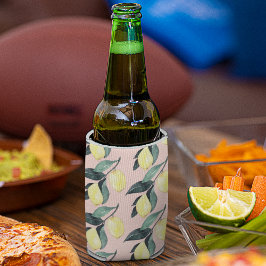 Enfriador De Latas Lemones acuarelas y hojas patrón amarillo Seamless