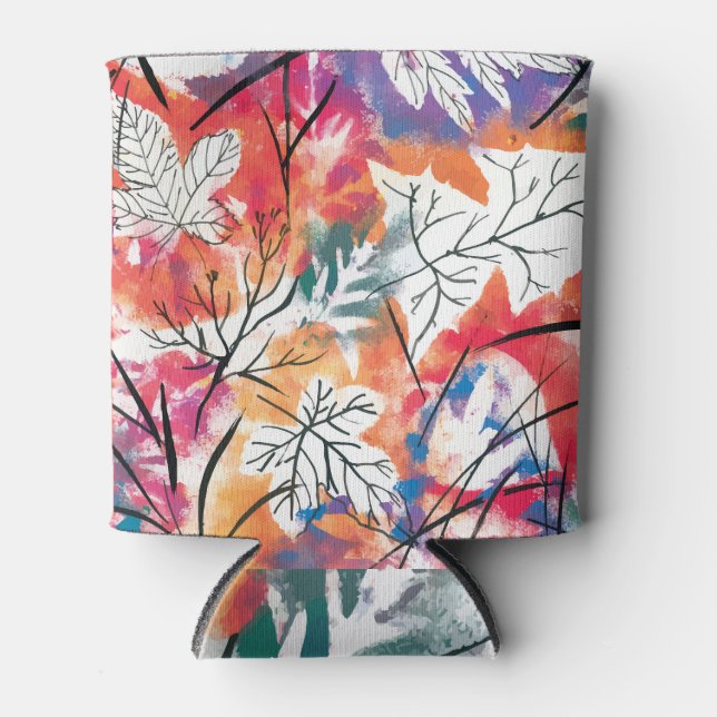 Enfriador De Latas Lemones dibujados a mano, patrón de hojas azules. (Anverso)