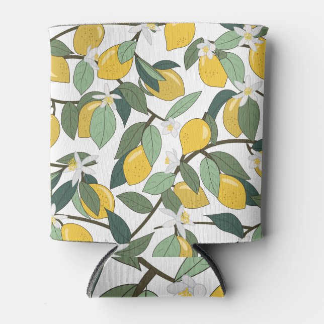 Enfriador De Latas Leones Amarillas, Impresión Tropical Sin Marea. (Anverso)