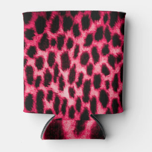 Enfriador De Latas Leopard Leather: Textura Rojo-Negro.