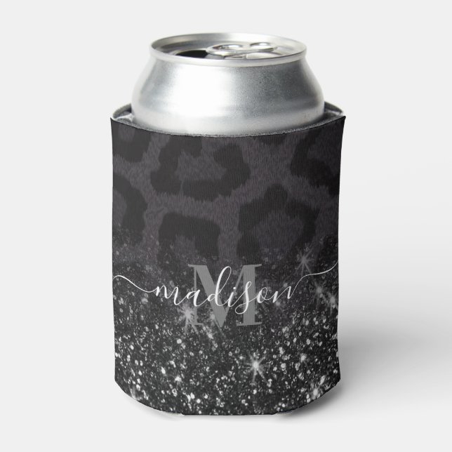 Enfriador De Latas Leopard Print y Purpurina (Lata Anverso)