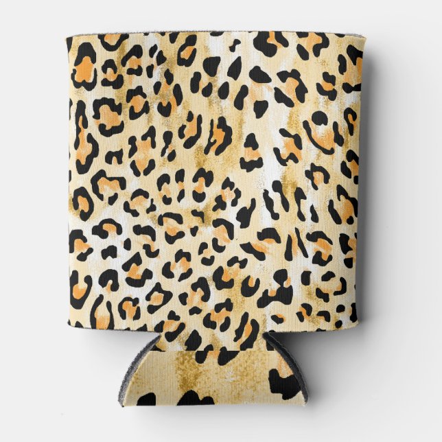 Enfriador De Latas Leopardo amarillo, dibujado a mano. (Anverso)