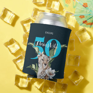 Enfriador De Latas Leopardo de la selva salvaje Azul 50 cumpleaños