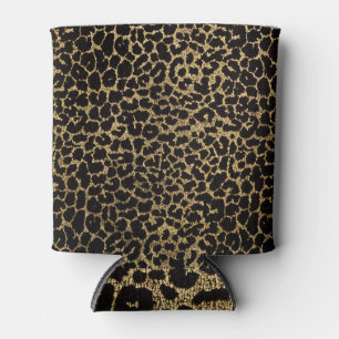 Enfriador De Latas Leopardo dorado: el lujo del tejido negro.