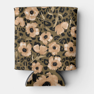 Enfriador De Latas Leopardo floral acuarela: patrón infinito