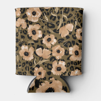 Enfriador De Latas Leopardo floral acuarela: patrón infinito