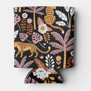 Enfriador De Latas Leopards Palms Vintage Seamless Pattern