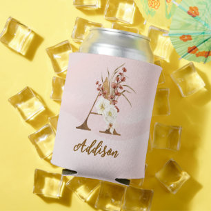 Enfriador De Latas Letra boho floral a favor de matrimonio monograma