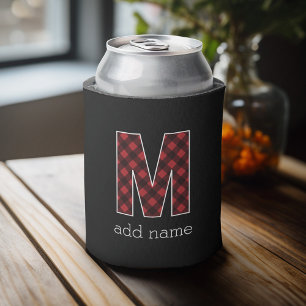 Enfriador De Latas Letra monograma M - negro y rojo con tostado de b