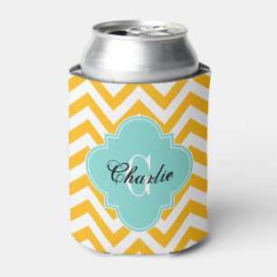 Enfriador De Latas LG Chevron Turquoise Name Init Monograma