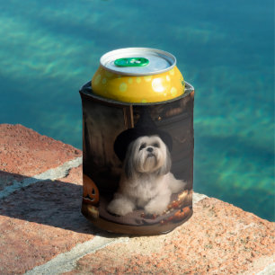 Enfriador De Latas Lhasa Apso Calabazas Halloween Asustadizo