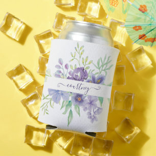 Enfriador De Latas Lila acuarela floral personalizada