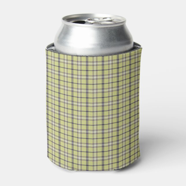 Enfriador De Latas Lime Green Plaid Classic Pattern Retro (Lata Anverso)