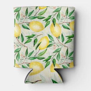 Enfriador De Latas Limones acuarelas, patrón de fruta sin costura.