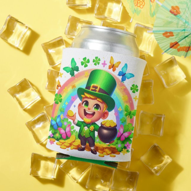 Enfriador De Latas Lindo duende del arcoíris con oro (Verano in situ)